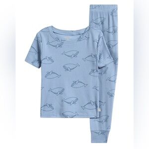 Poppy & Clay Organic Cotton Harmony Rib Fitted 2 Piece Pajama Set in Whales